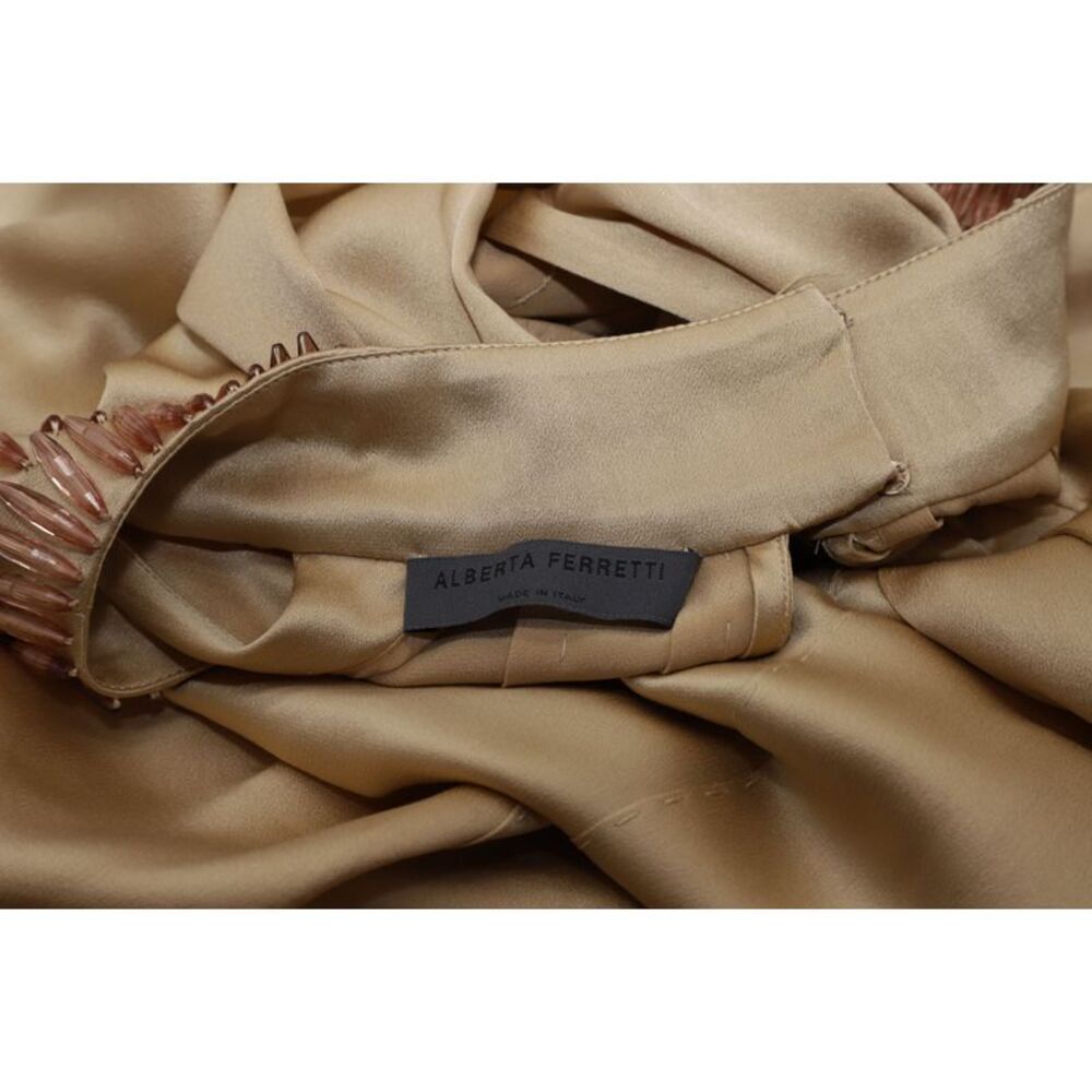 Alberta Ferretti Embellished Neck Detail Belted Dress in Beige Silk - Picture 2 of 6
